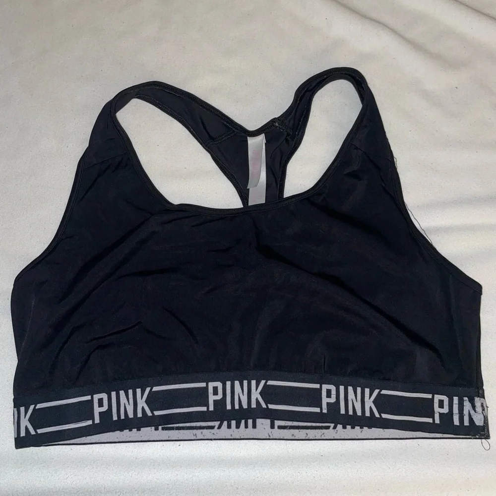 PINK Victoria's Secret Racerback Black Sports Bra with Logo Band